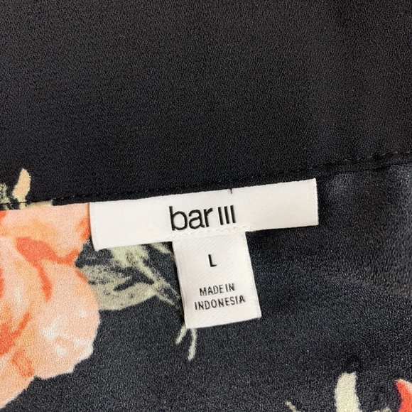 Floral Wrap Skirt Black Midi Short Front Long Back Bar III Sz Large UK 14-16 - Picture 7 of 11